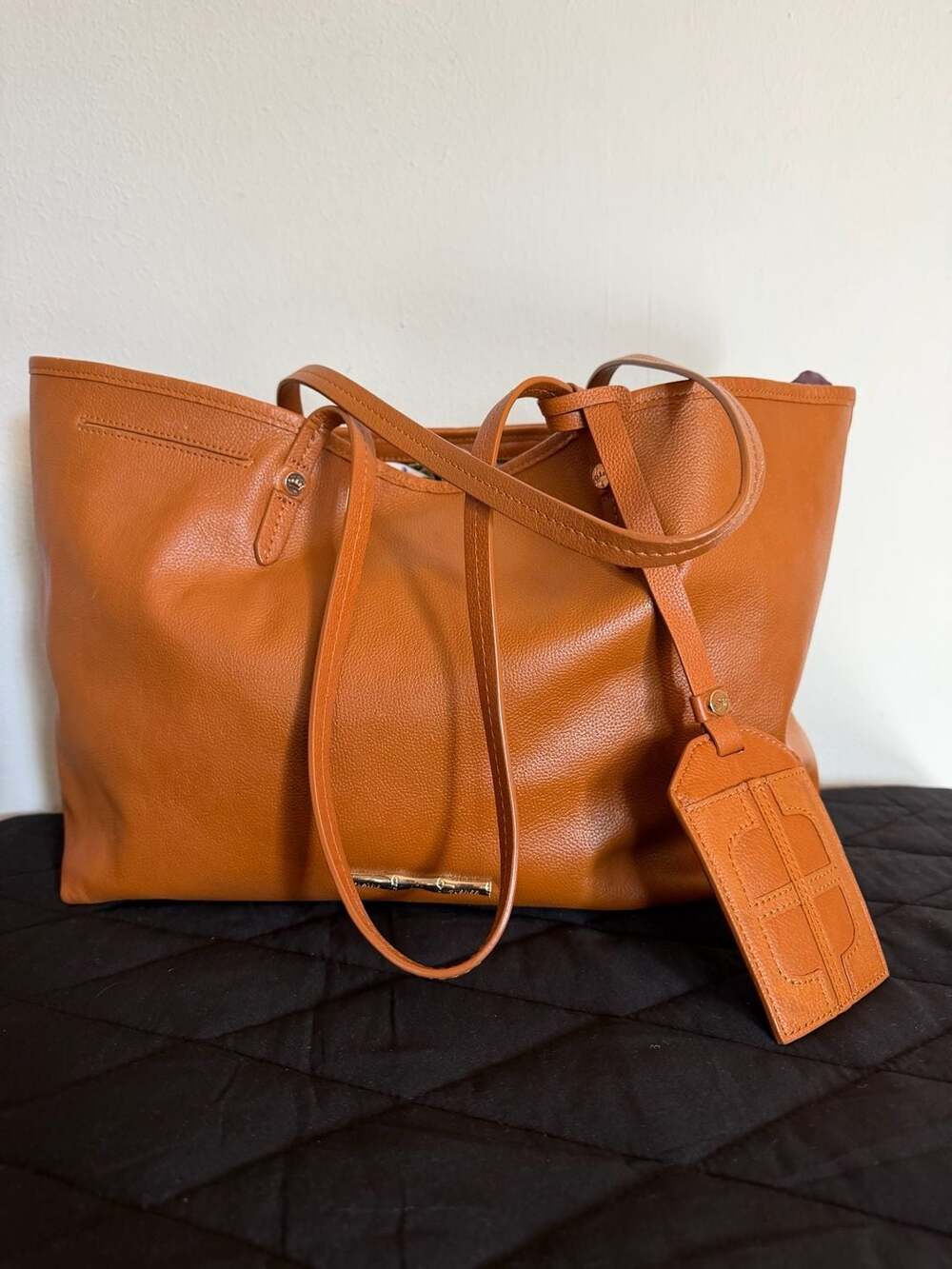 Elaine Turner Pebbled Leather Tote Bag in Cognac